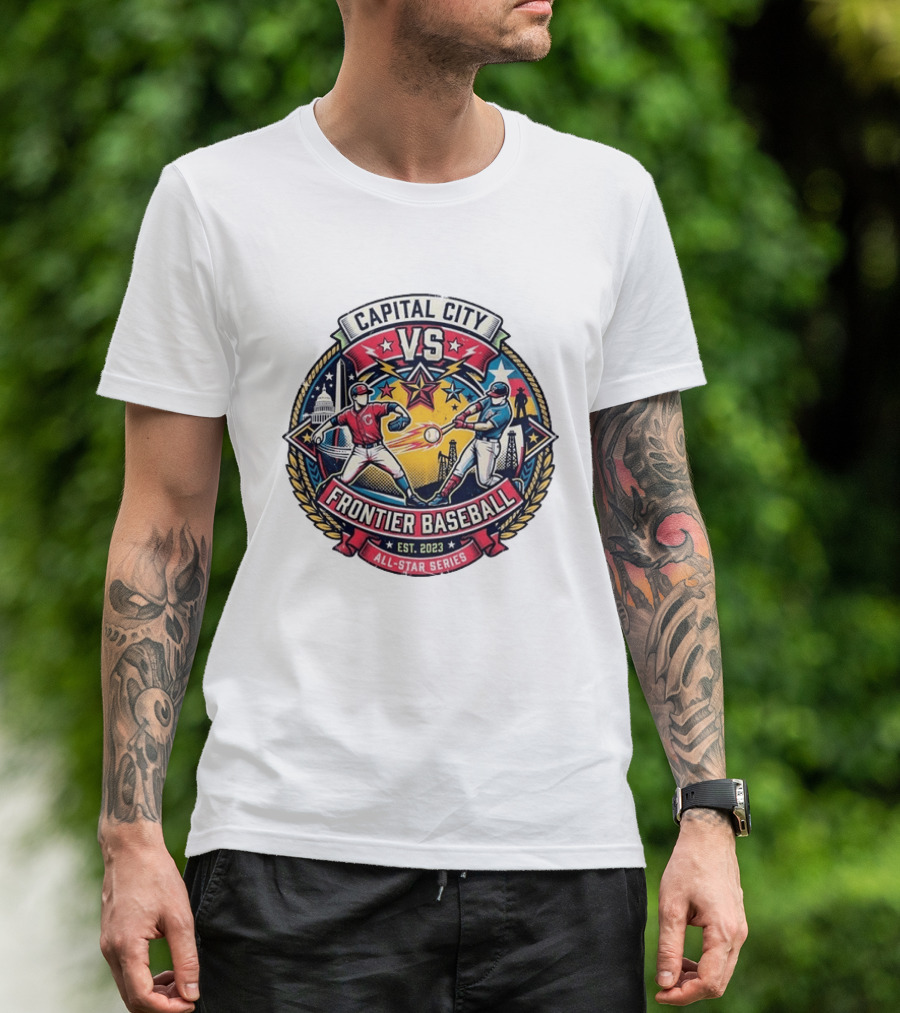 Capital City Vs Frontier Baseball All Star Series 2023 Vintage Emblem With Capitol And Frontier Iconography T-Shirt