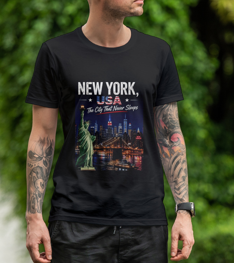 New York USA The City That Never Sleeps Statue Of Liberty Skyline T-Shirt