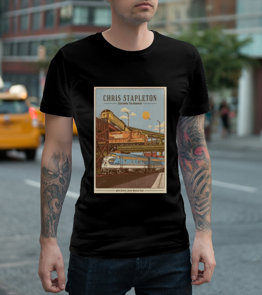 Chris Stapleton Featuring The Honchos Special Guest Maggie Rose Aug 19 2026 Allianz Amphitheater Riverfront Richmond Virginia Vintage Trains Scene T-Shirt