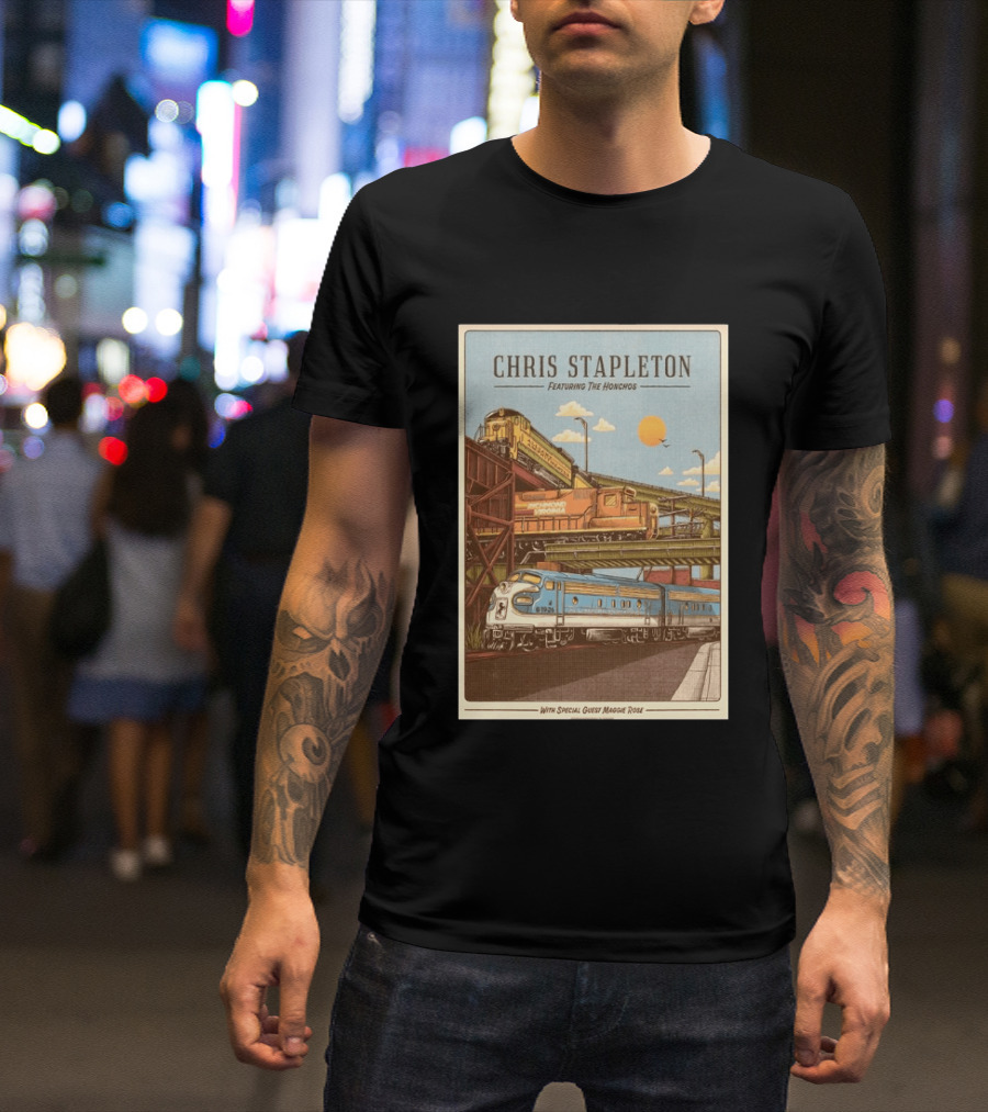 Chris Stapleton Featuring The Honchos Special Guest Maggie Rose Aug 19 2026 Allianz Amphitheater Riverfront Richmond Virginia Vintage Trains Scene T-Shirt