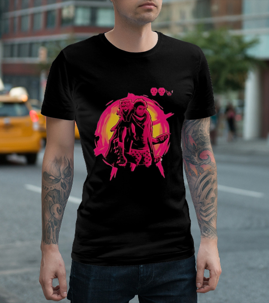 Post Apocalyptic Survivor Cat Companion Heart Boxers Pink Skull T-Shirt