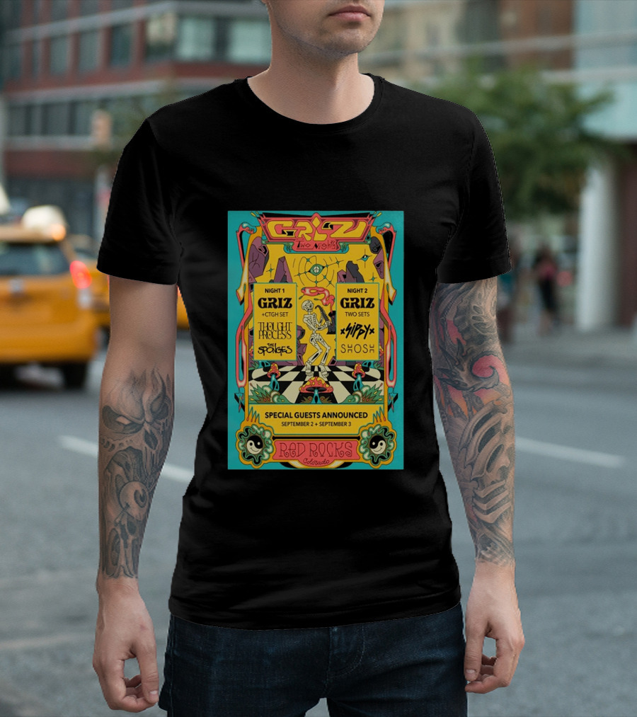 GRiZ Two Nights Red Rocks Amphitheatre Morrison CO Sep 2 3 2026 Special Guests The Sponges Muzzy Shosh T-Shirt