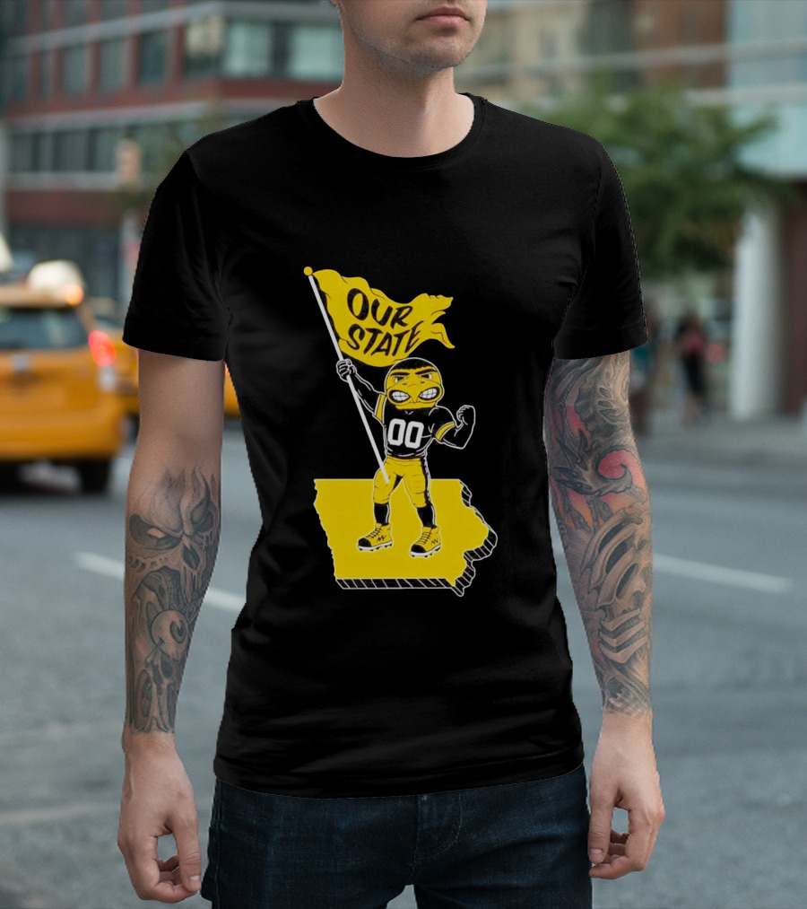 Herky The Hawk Flag Our State Iowa Map T-Shirt