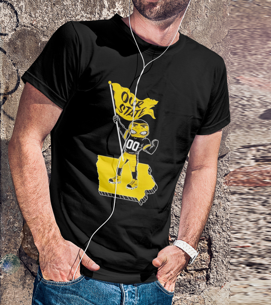 Herky The Hawk Flag Our State Iowa Map T-Shirt