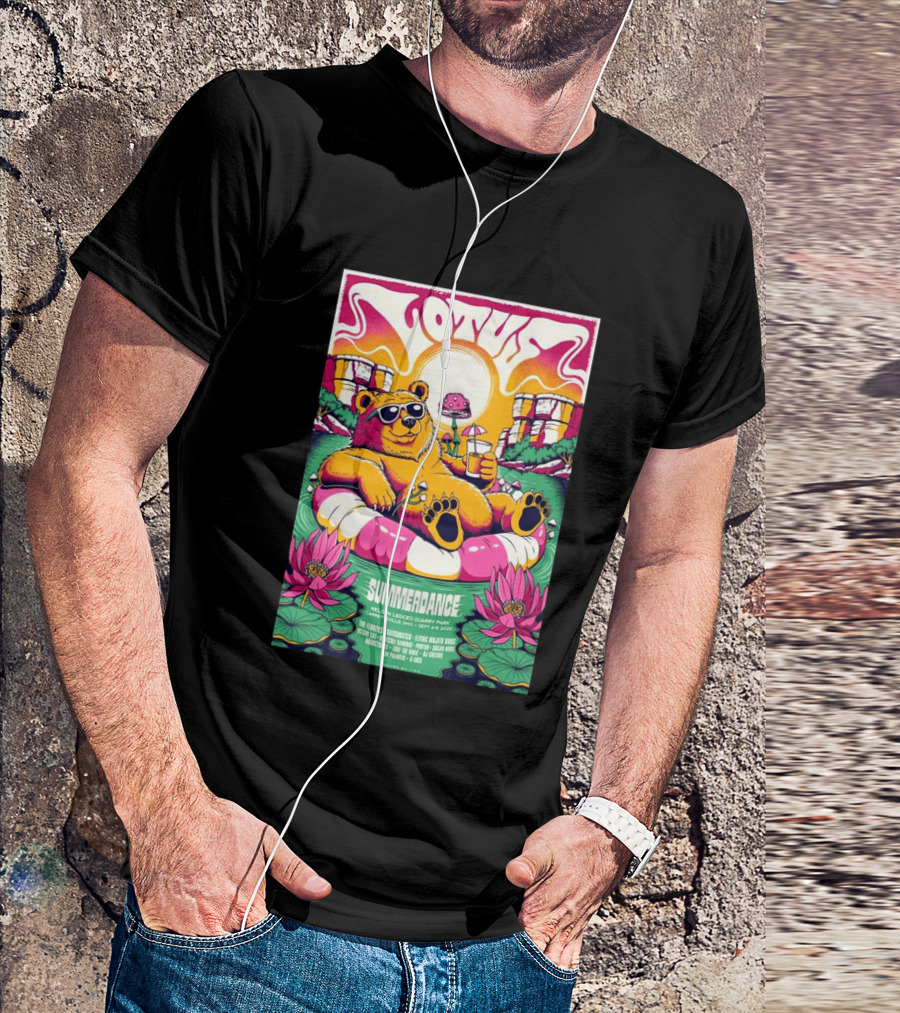 Lotus Summerdance 2026 Garrettsville OH Nelson Ledges Quarry Park Sep 4 6 With Bear Floating On Pool Relaxed Vibes T-Shirt
