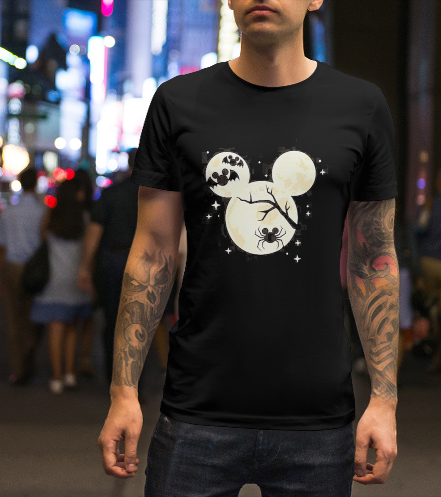 Mickey Mouse Moon Head Halloween Bat Spider Disney T-Shirt