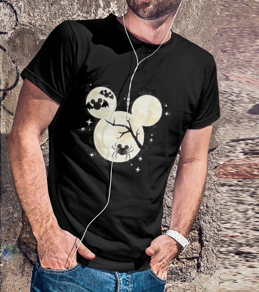 Mickey Mouse Moon Head Halloween Bat Spider Disney T-Shirt
