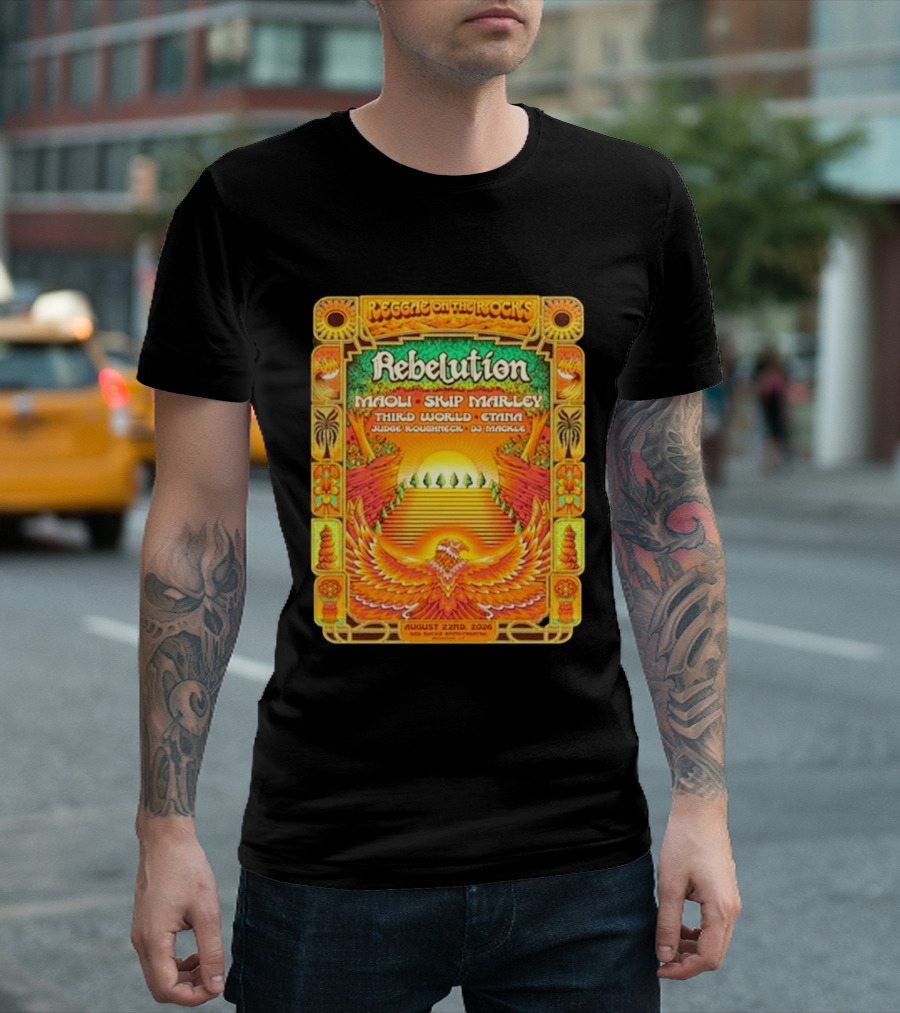 Rebelution Reggae On The Rocks 2026 Maoli Skip Marley Third World Etana August 22nd T-Shirt