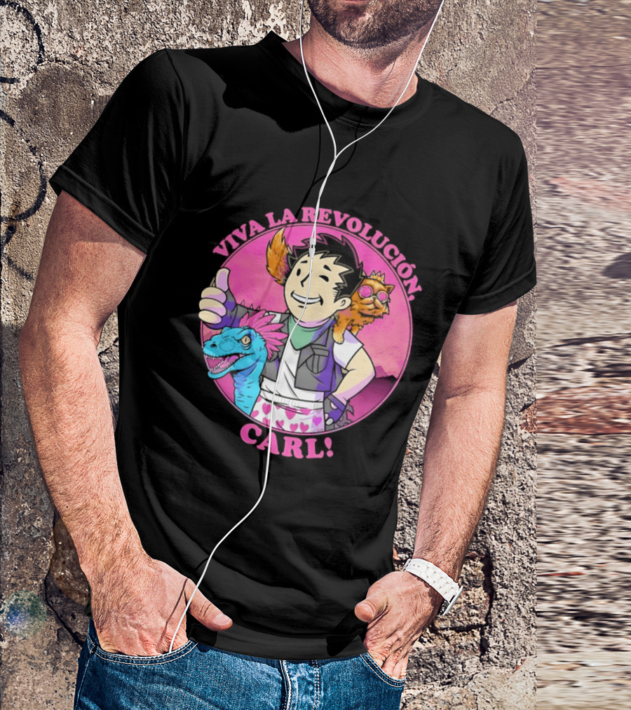 Viva La Revolución Carl Fallout Vault Boy Dinosaur Cat T-Shirt