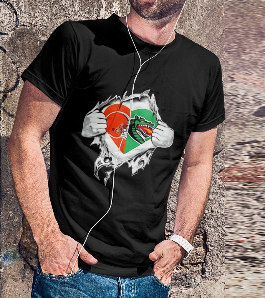 Cleveland Browns UAB Blazers Heart Superman Chest Rip T-Shirt