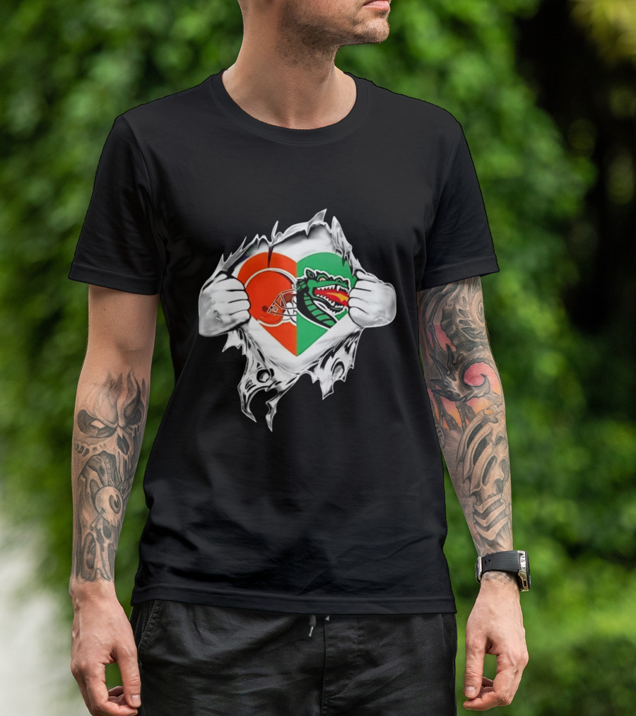 Cleveland Browns UAB Blazers Heart Superman Chest Rip T-Shirt
