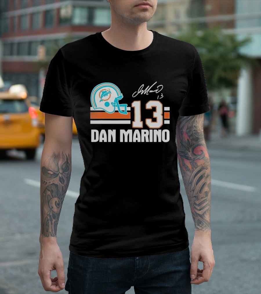 Miami Dolphins Dan Marino 13 Helmet Signature T-Shirt