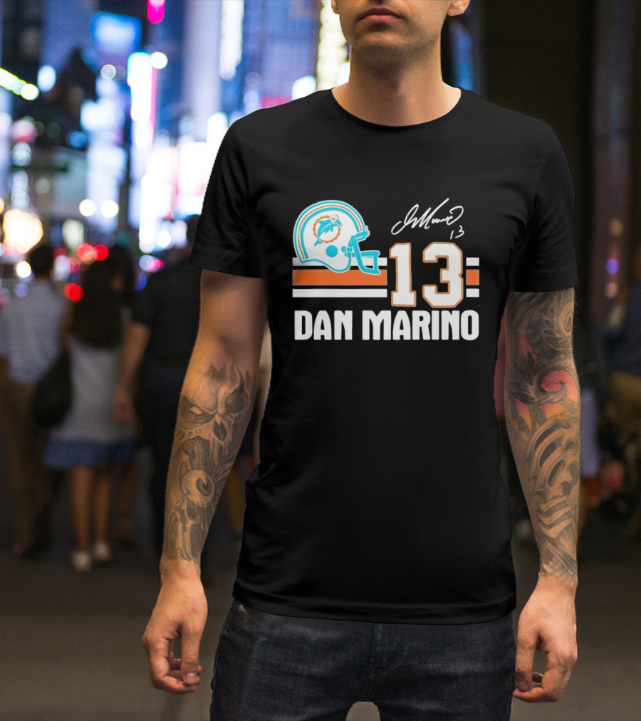 Miami Dolphins Dan Marino 13 Helmet Signature T-Shirt