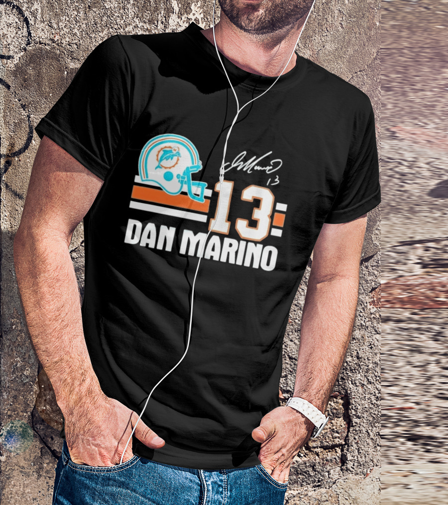 Miami Dolphins Dan Marino 13 Helmet Signature T-Shirt