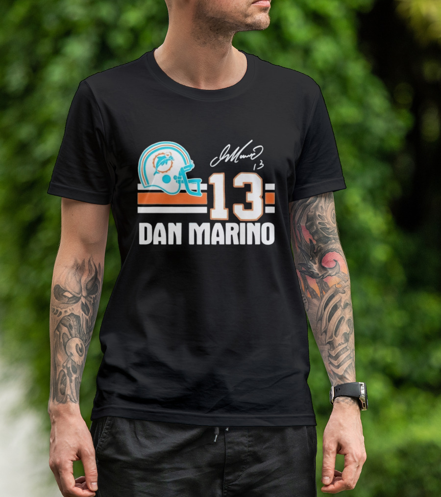 Miami Dolphins Dan Marino 13 Helmet Signature T-Shirt