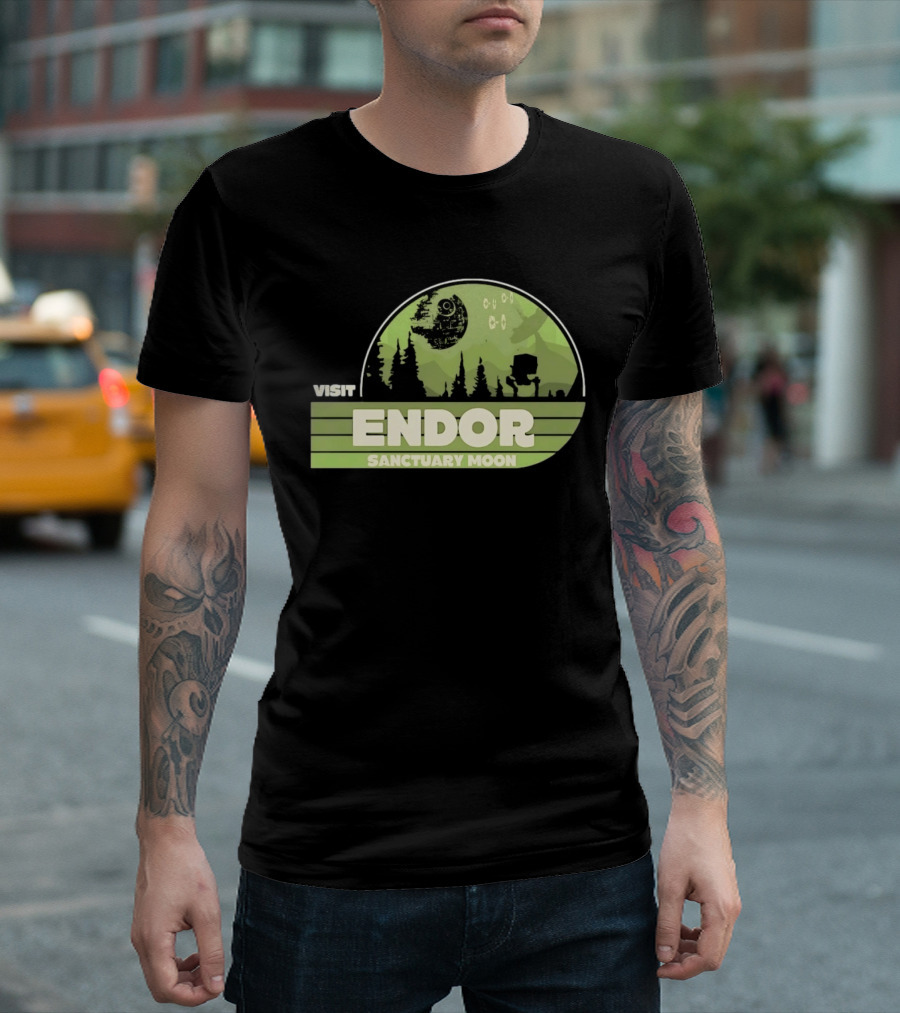 Visit Endor Sanctuary Moon Star Wars Retro Sci Fi Scene T-Shirt