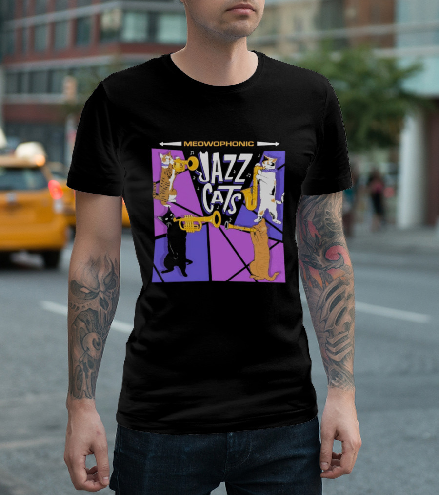 Meowophonic Jazz Cats Playing Trumpets And Saxophones T-Shirt