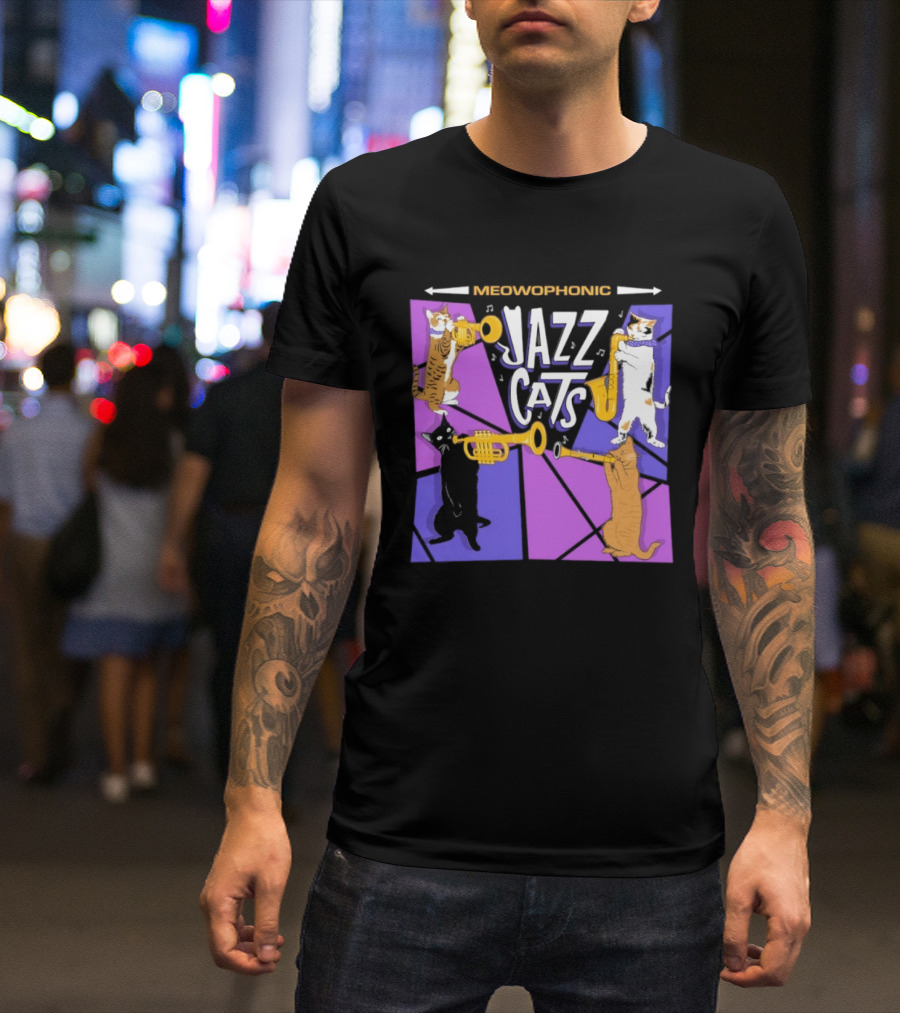 Meowophonic Jazz Cats Playing Trumpets And Saxophones T-Shirt