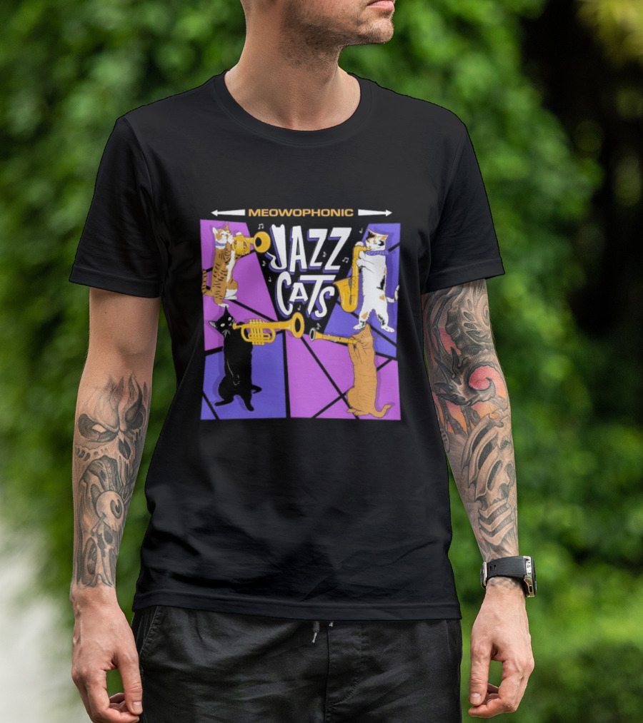 Meowophonic Jazz Cats Playing Trumpets And Saxophones T-Shirt