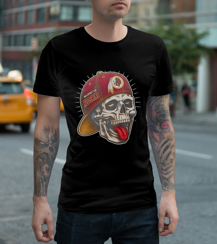 Washington Redskins Football Skull Tongue Out Cap T-Shirt