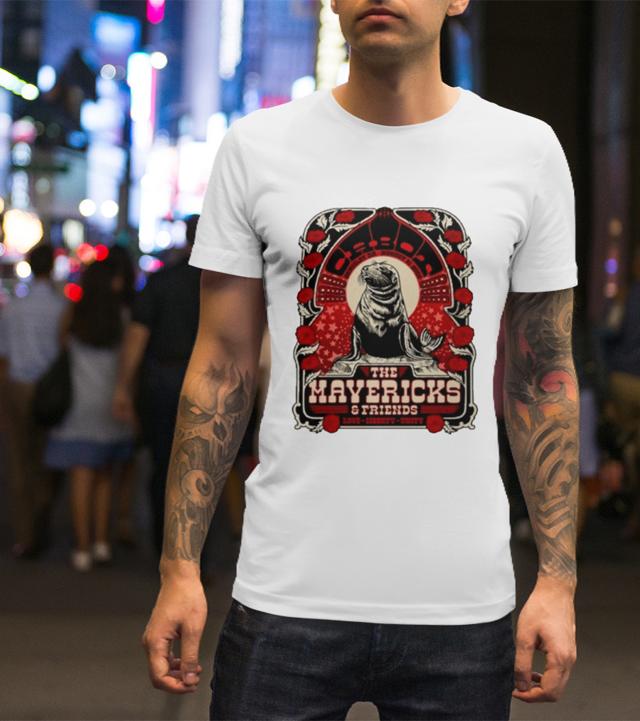 Beverly MA 08.21.2026 The Mavericks Love Liberty Unity Friends Seal And Roses T-Shirt