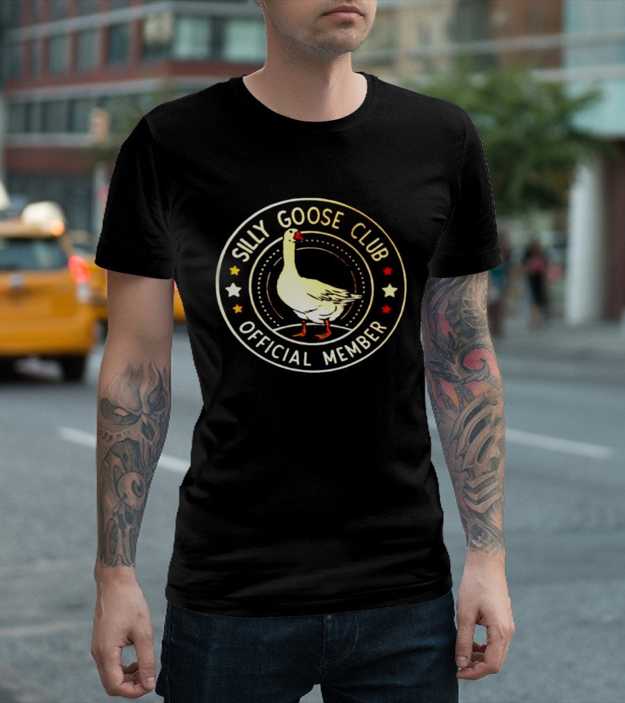 Silly Goose Club Official Member Goose Badge With Stars T-Shirt