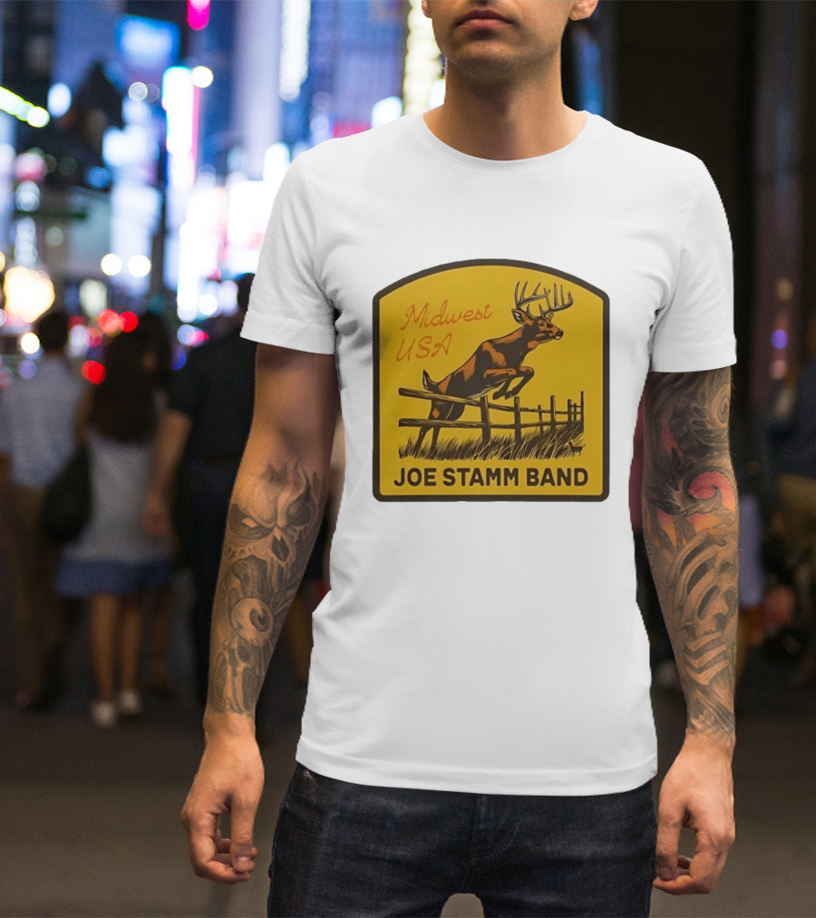Joe Stamm Band Midwest USA Deer Jumping Fence Over Farm Field T-Shirt