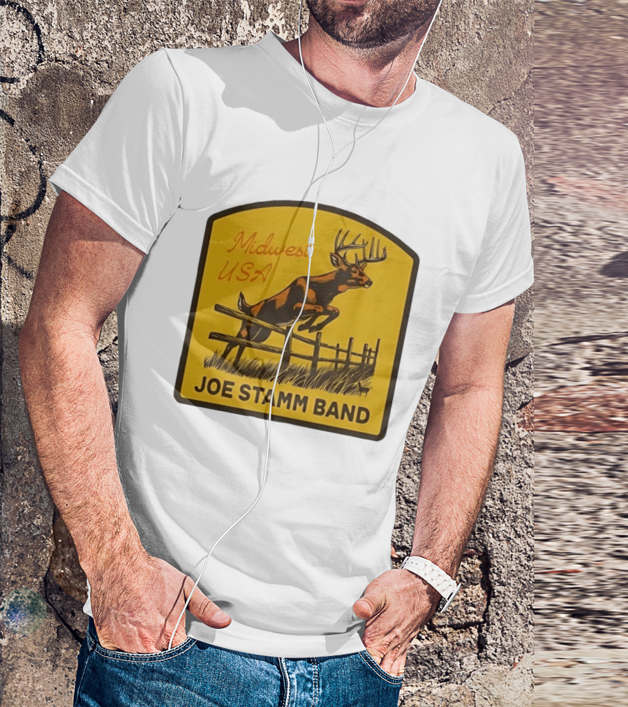 Joe Stamm Band Midwest USA Deer Jumping Fence Over Farm Field T-Shirt