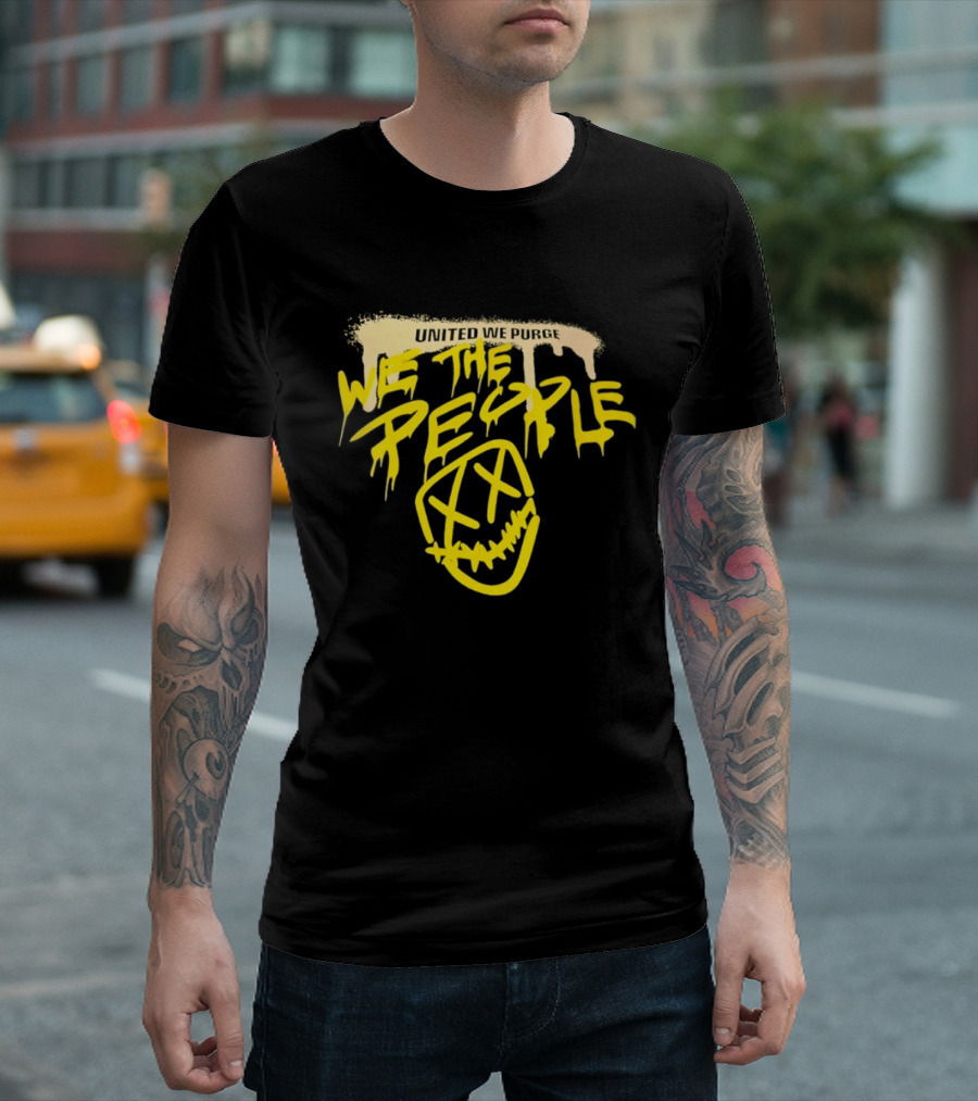 United We Purge We The People Horror Movie Mask Dripping Yellow T-Shirt