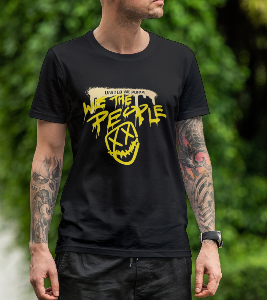 United We Purge We The People Horror Movie Mask Dripping Yellow T-Shirt