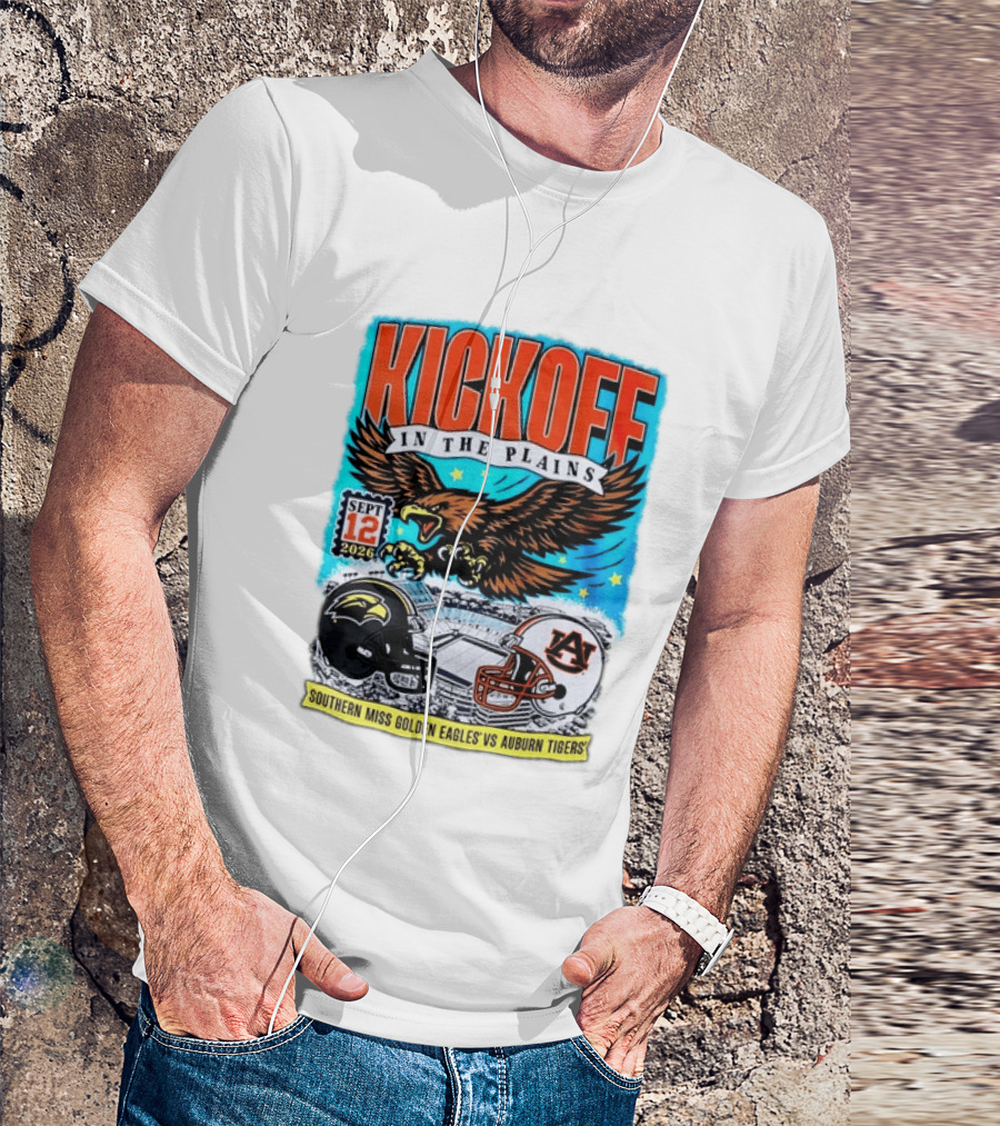 Kickoff In The Plains Southern Miss Golden Eagles Vs Auburn Tigers Sept 12 2026 Football Matchup T-Shirt