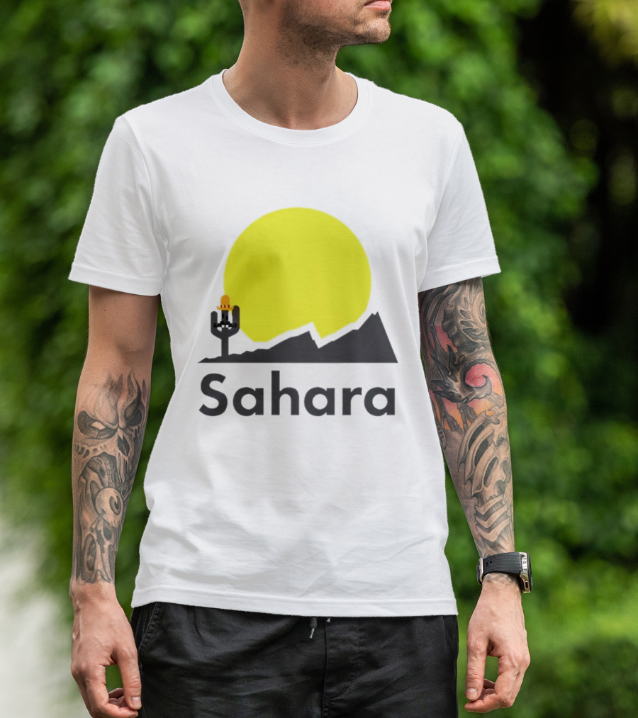 Sahara Desert Cactus Pixel Art With Sombrero Sunset Scene T-Shirt