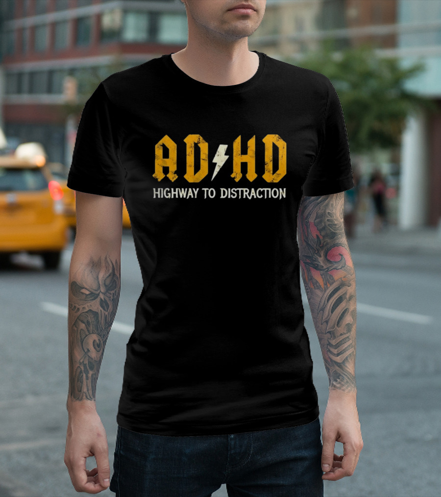AD HD Highway To Distraction Distressed Lightning Bolt T-Shirt