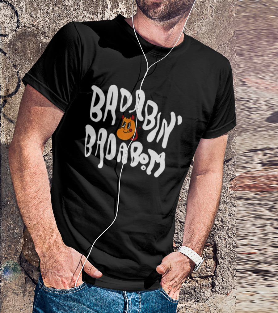 Badabing' Badaboom Cartoon Orange Smiley Face With Devil Horns T-Shirt