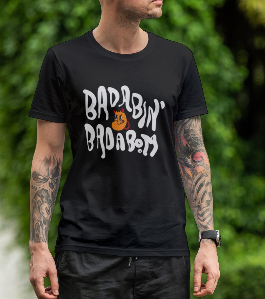 Badabing' Badaboom Cartoon Orange Smiley Face With Devil Horns T-Shirt