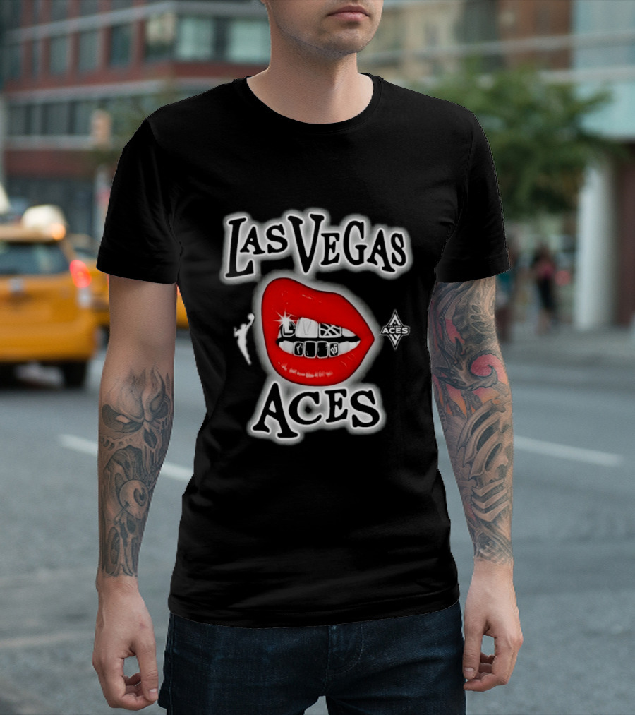 Las Vegas Aces Playa Society Lips WNBA Basketball T-Shirt