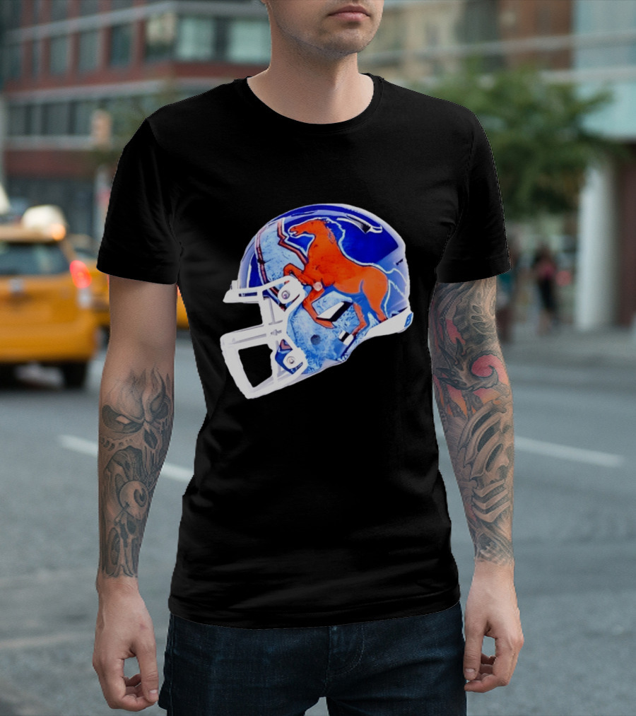 Denver Broncos Horse Helmet Blue And Orange NFL Team Gear T-Shirt
