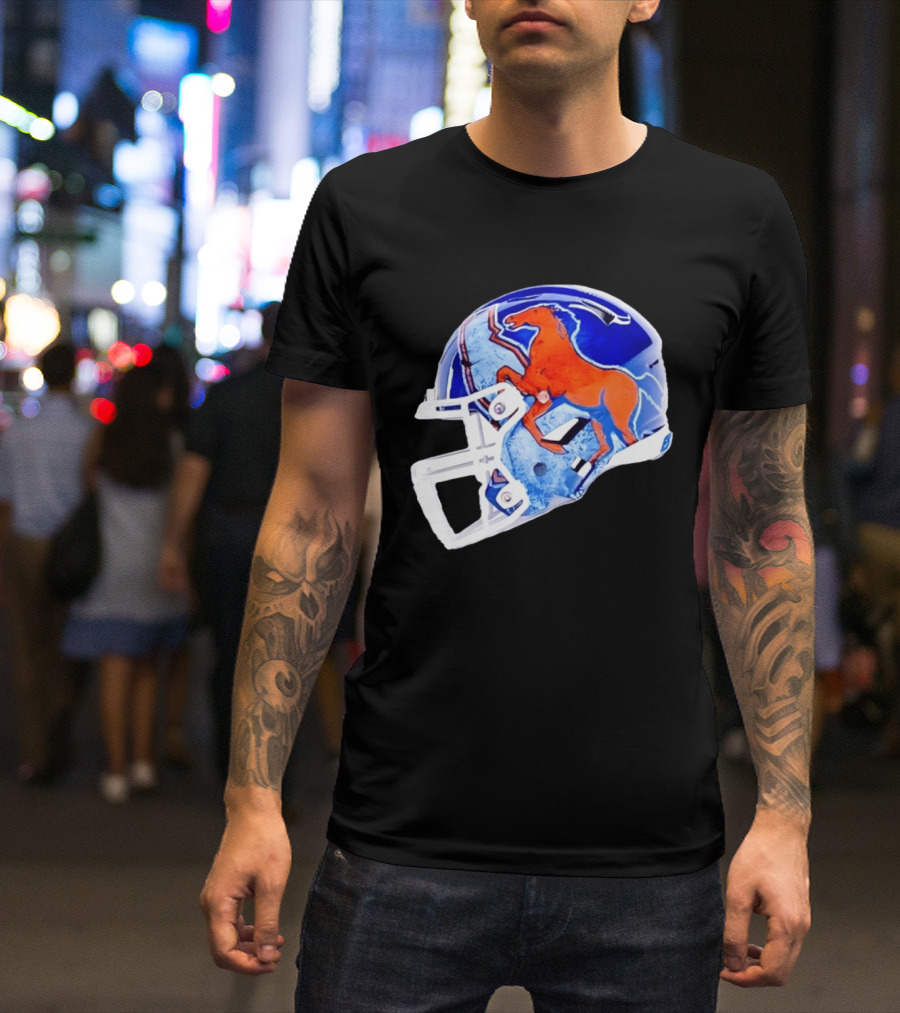 Denver Broncos Horse Helmet Blue And Orange NFL Team Gear T-Shirt