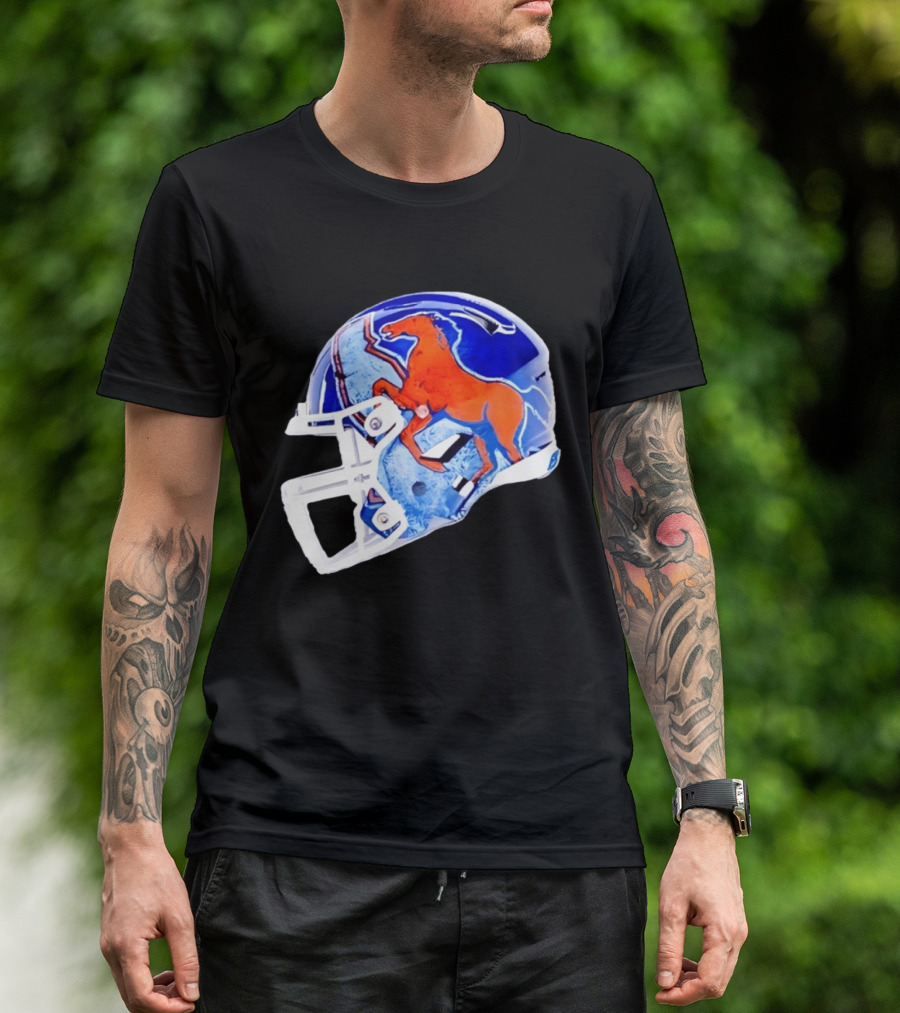 Denver Broncos Horse Helmet Blue And Orange NFL Team Gear T-Shirt