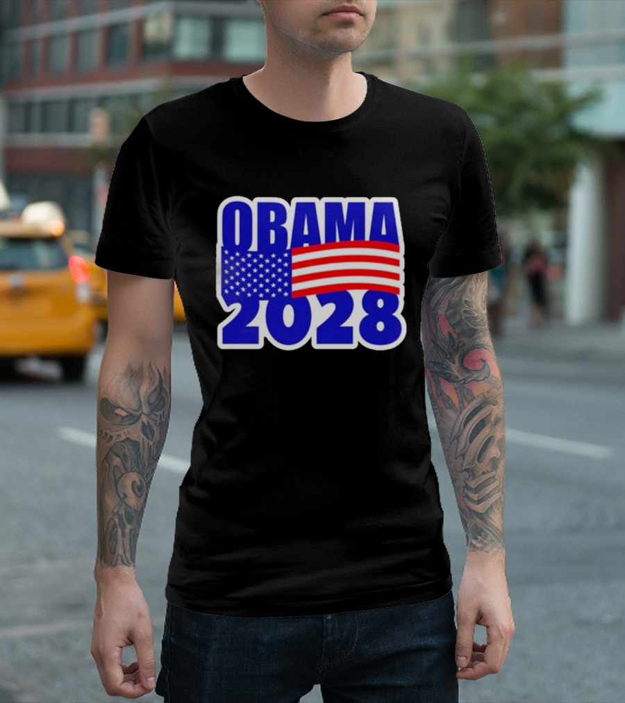 Obama 2028 American Flag Campaign T-Shirt