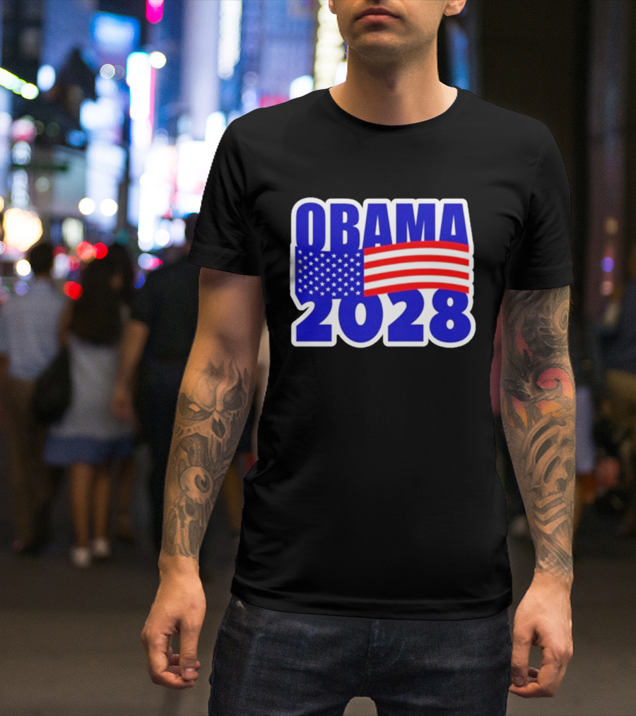 Obama 2028 American Flag Campaign T-Shirt