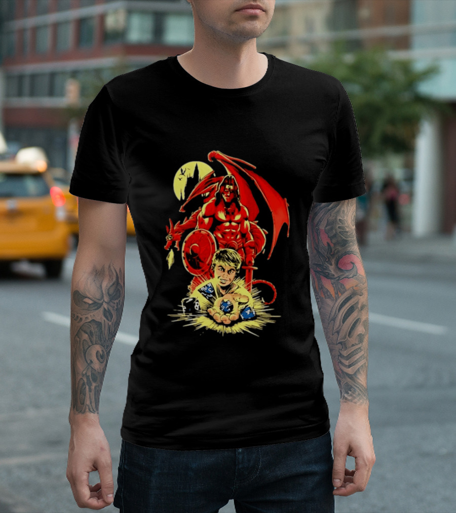 Dungeons And Dragons Player With Red Dragon And Blue Dice Adventure T-Shirt