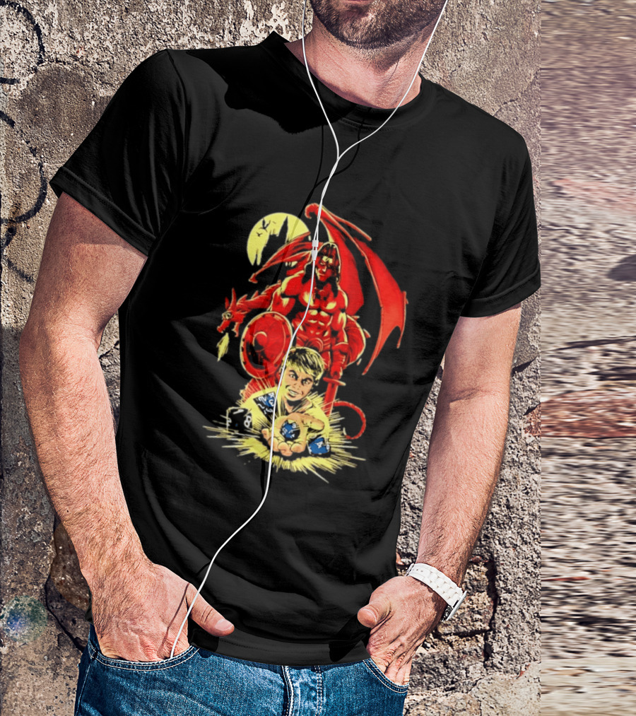 Dungeons And Dragons Player With Red Dragon And Blue Dice Adventure T-Shirt