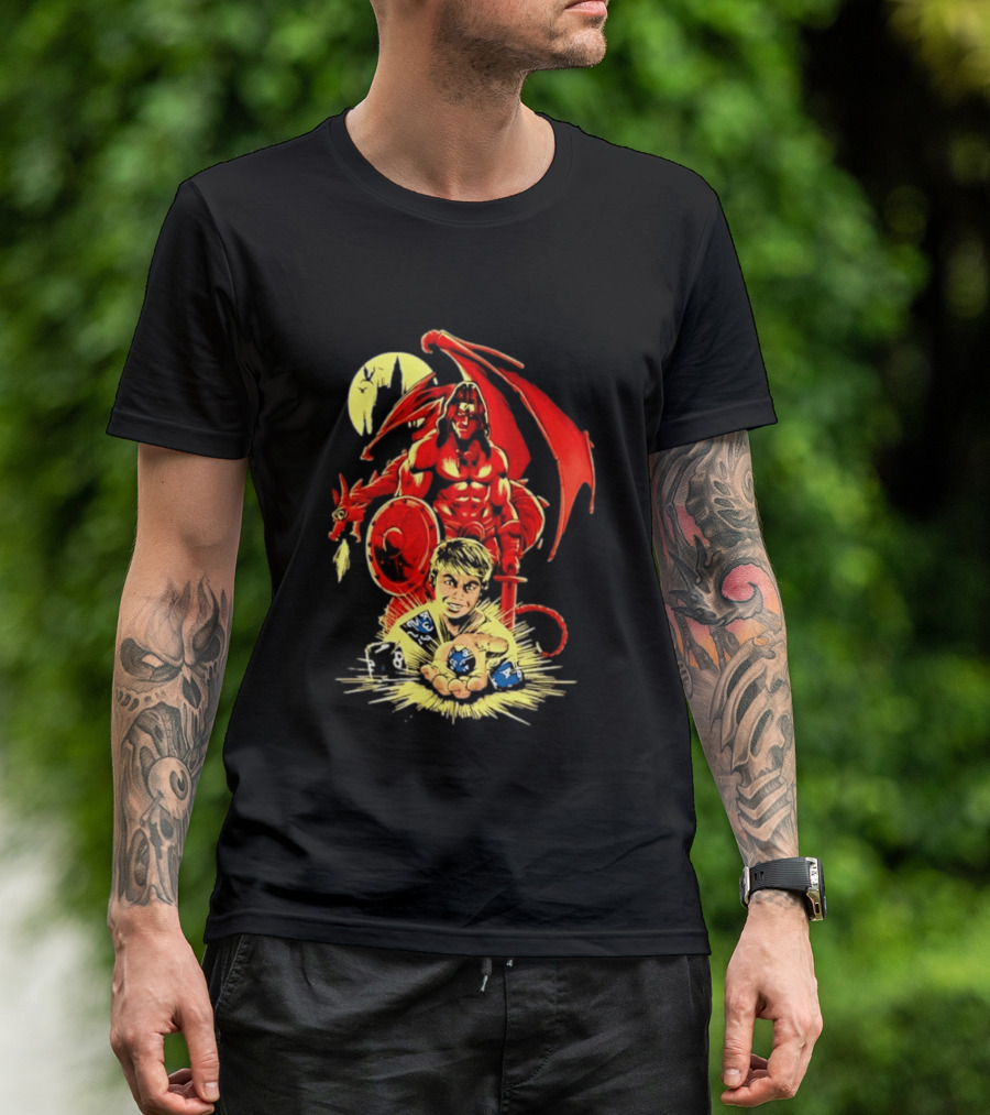 Dungeons And Dragons Player With Red Dragon And Blue Dice Adventure T-Shirt