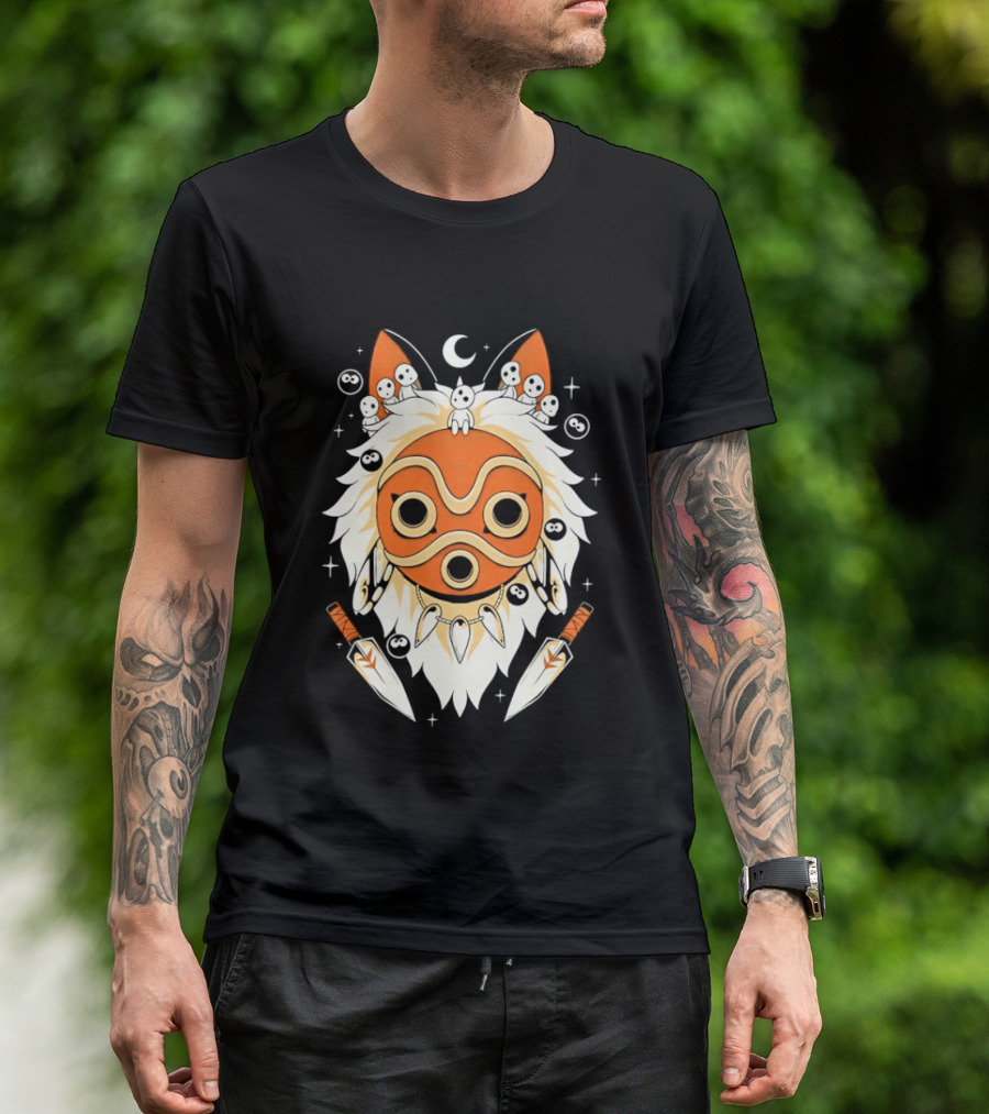 Princess Mononoke Mask Kodama Spirits Crescent Moon Daggers T-Shirt