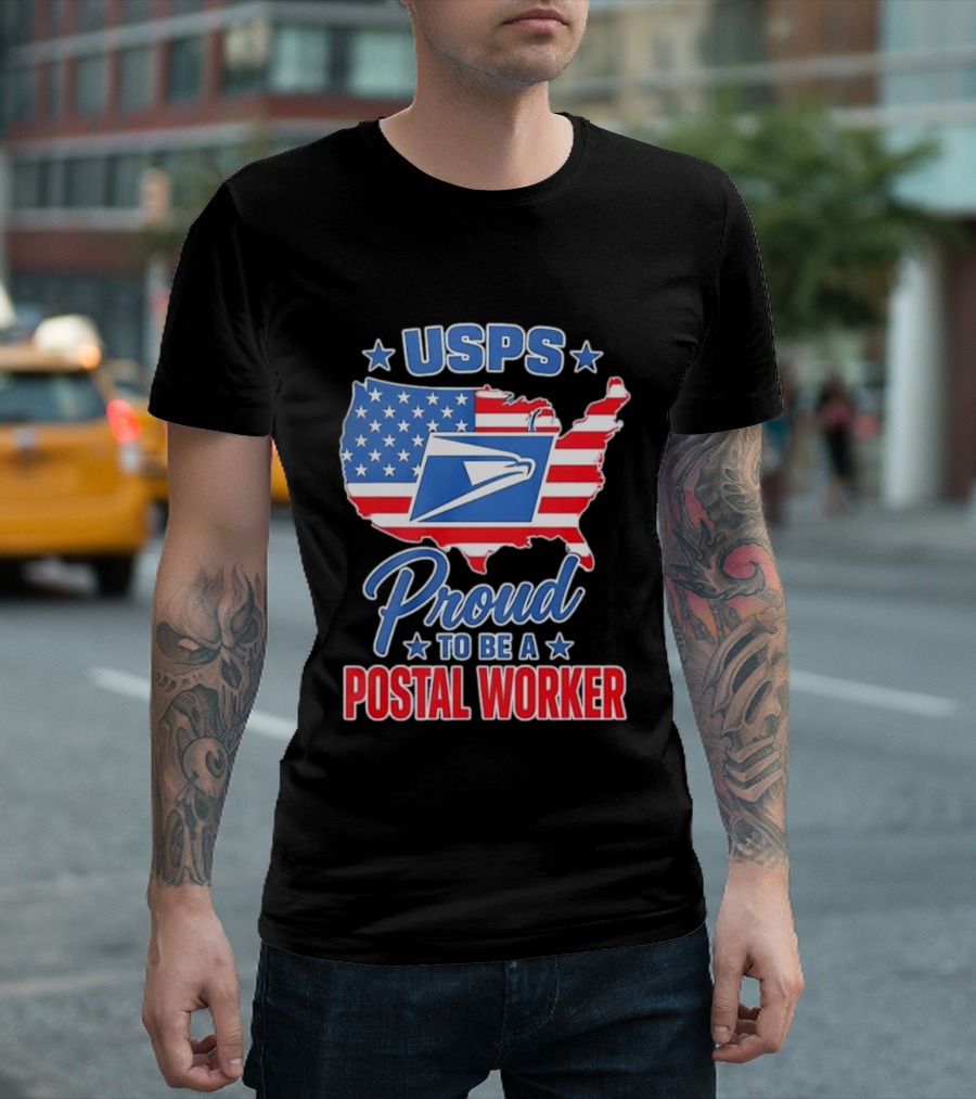 USPS Proud Postal Worker Mail Carrier USA Map T-Shirt