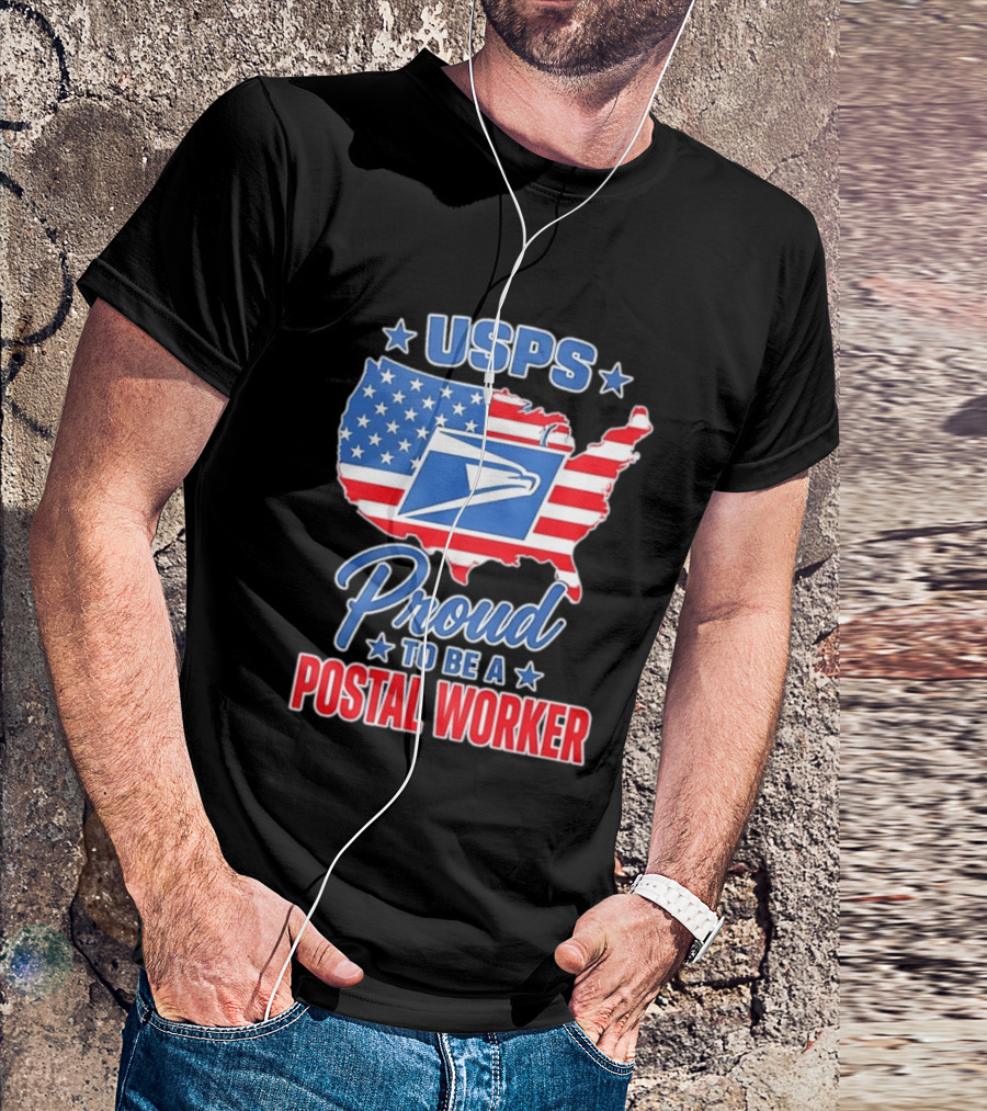 USPS Proud Postal Worker Mail Carrier USA Map T-Shirt