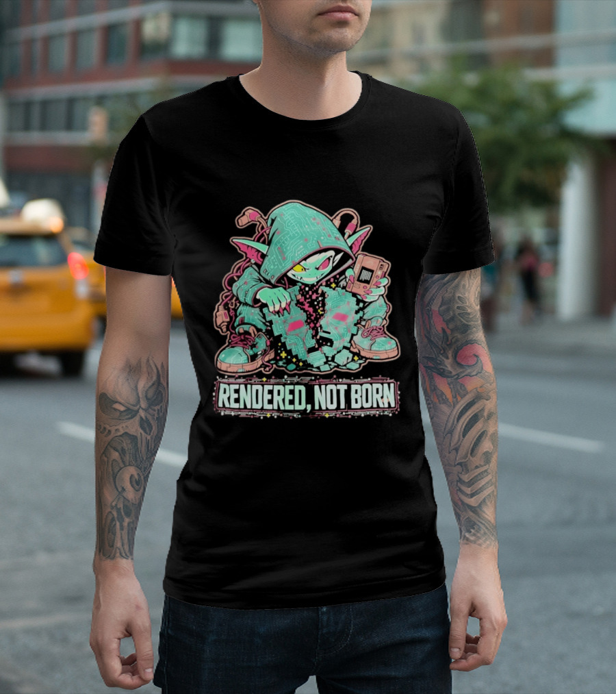 Rendered Not Born Cyber Goblin Gamer Cyberpunk Game Console T-Shirt
