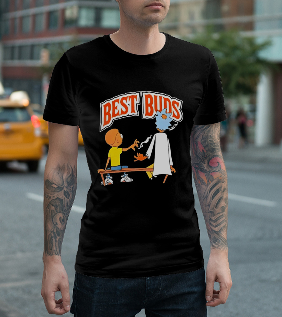 Rick And Morty Best Buds Adult Swim Cartoon Smoking Bench Scene T-Shirt