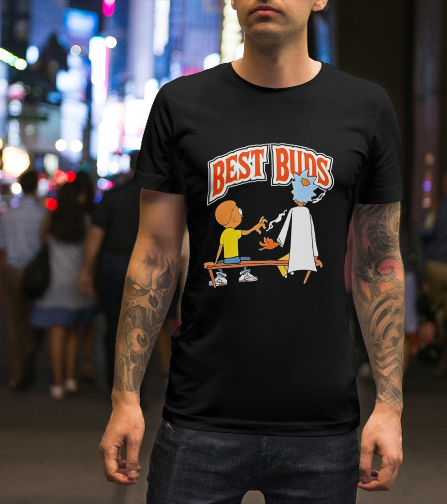 Rick And Morty Best Buds Adult Swim Cartoon Smoking Bench Scene T-Shirt